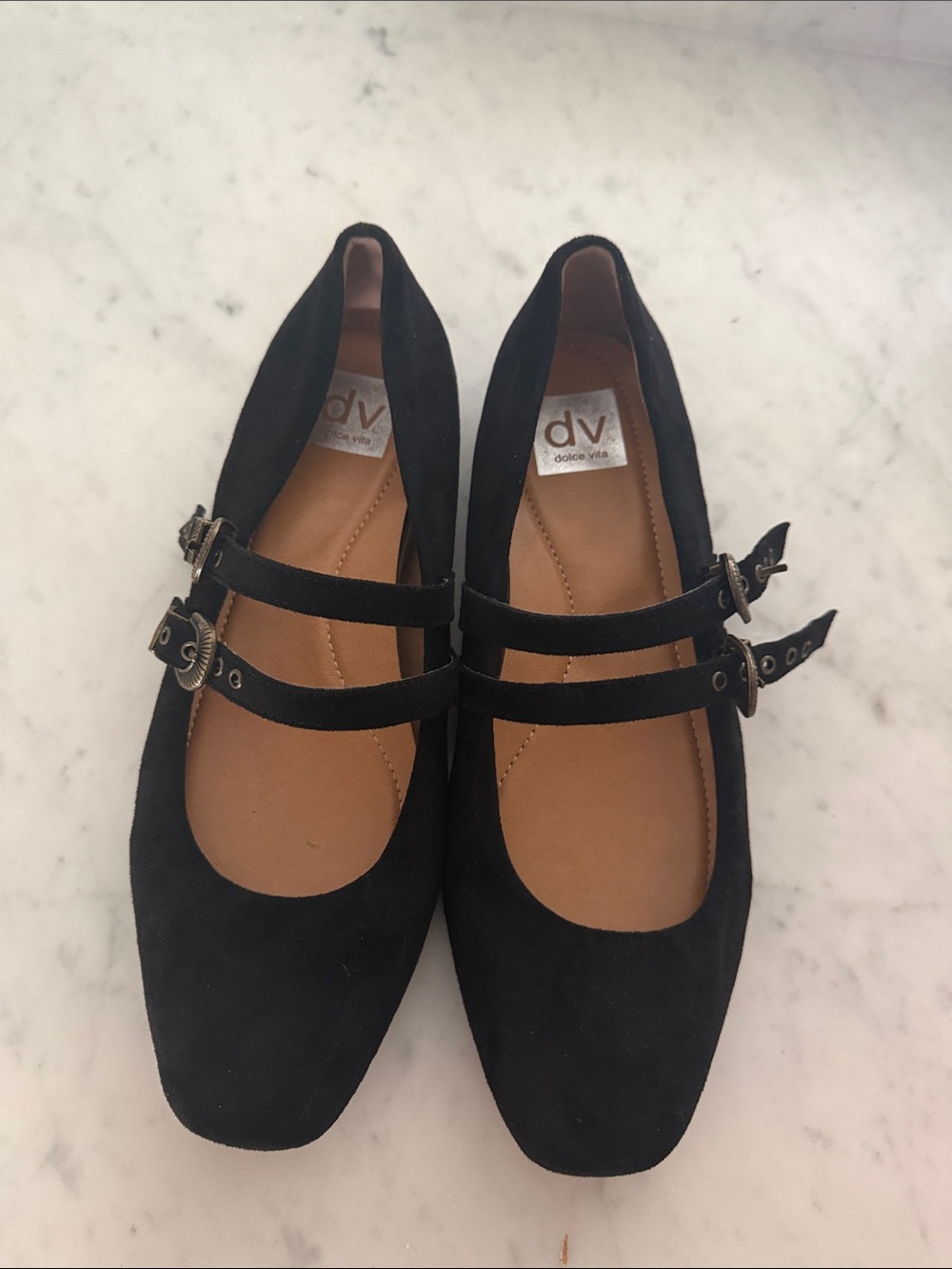 DV by Dolce Vita Black Double-Strap Mary Jane Flats, Size 9.5